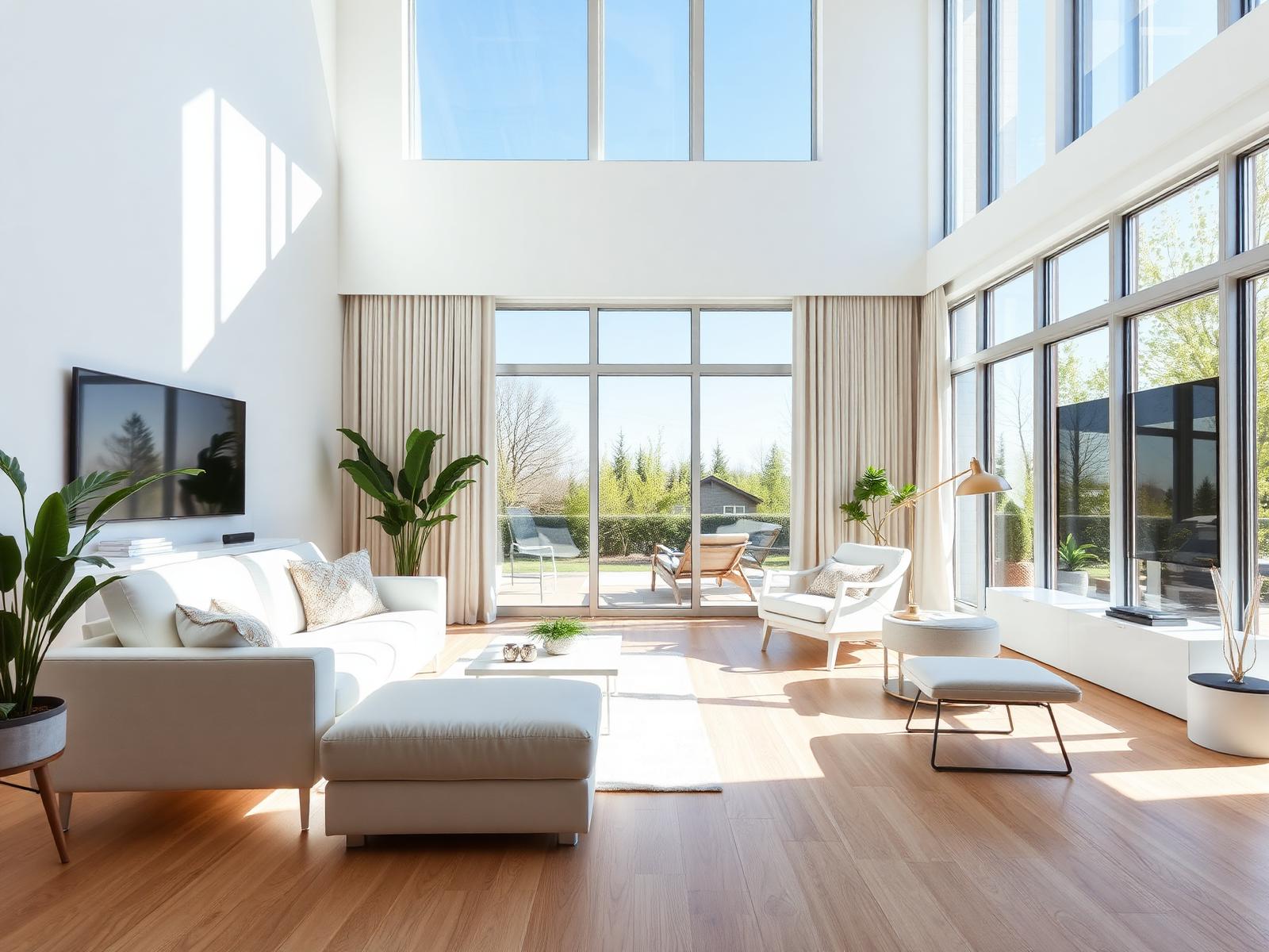 Bright, spotless modern living room professionally cleaned